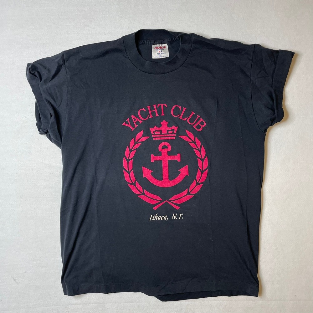 Vintage Yacht Club Ithaca NY Tee Jays T Shirt Mens XL Black‎ Nautical USA Made